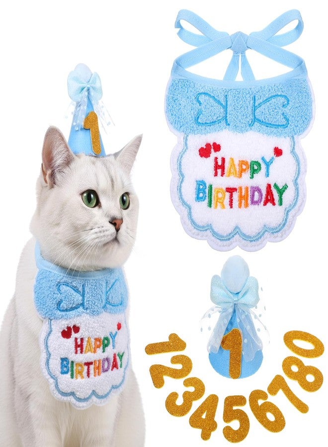 Aeaocvo Blue Cat Birthday Hat, Cats Party Bandana Hat Numbers for Pet Birthdays Decorations - Image 1